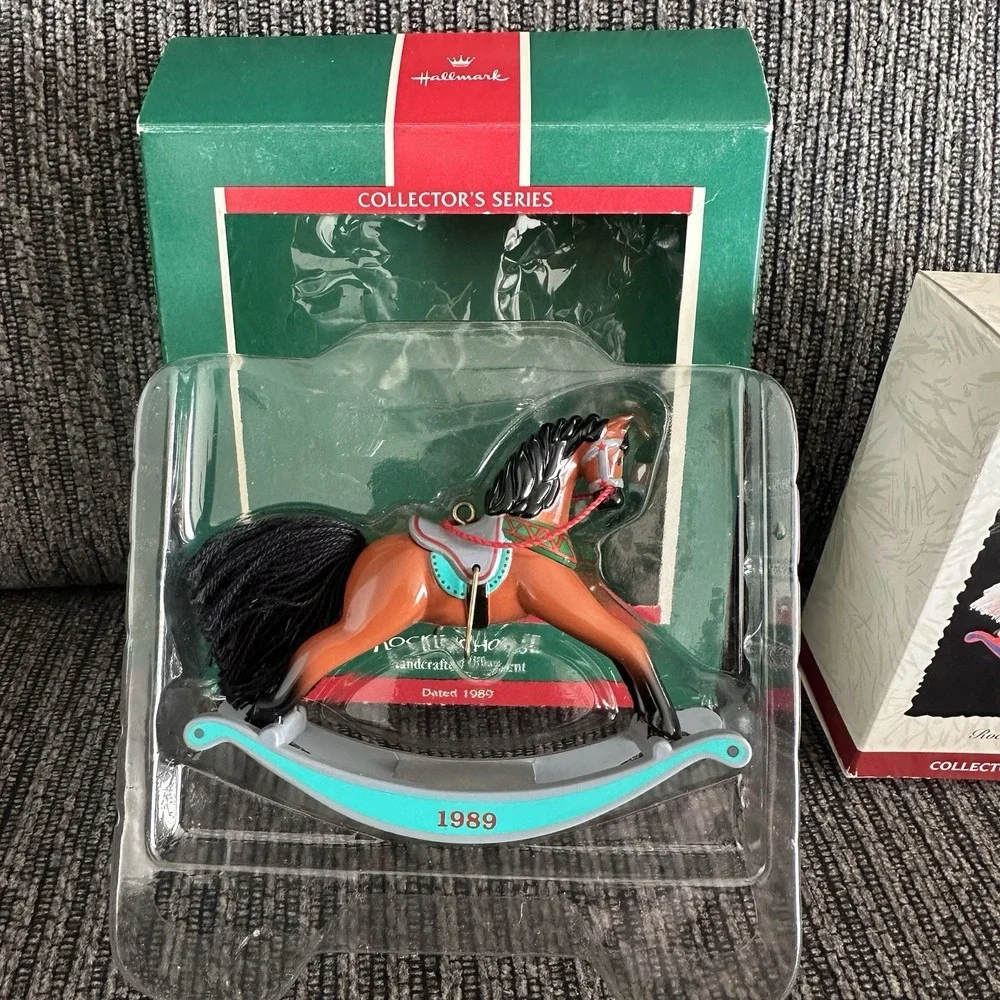 Lot / 6 Vintage Hallmark Rocking Horse Series 2, 4 + Keepsake Christmas Ornament